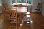 54 x 54 Mission Dining Table, Horizon Chairs, Oak Hardwood, Medium Finish