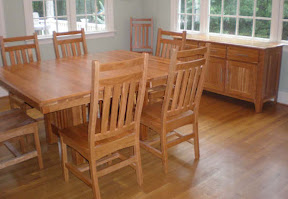 54 x 54 Mission Dining Table, Horizon Chairs, Oak Hardwood, Medium Finish