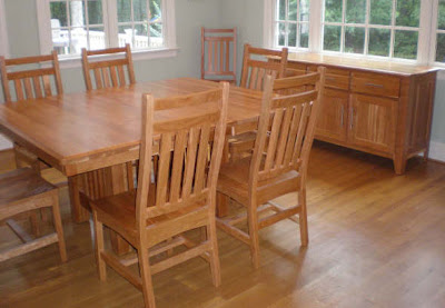 54 x 54 Mission Dining Table, Horizon Chairs, Oak Hardwood, Medium Finish