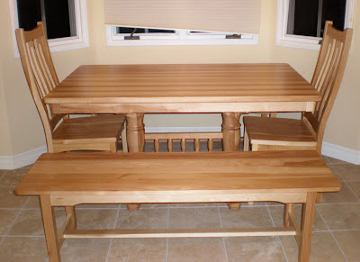60 x 36 Riverside Dining Table and Matching Benches, Runic Dining Chairs, Hickory Hardwood, Natural Finish