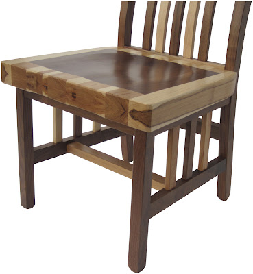 Raised Mission Dining Chair, Custom Border Design, Natural Hickory and Walnut