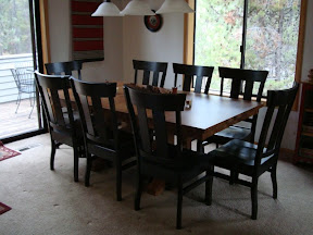60 x 42 Mission Dining Table with 18 Inch Leaf in Medium Oak, Monaco Dining Chair in Custom Blackwash Finish
