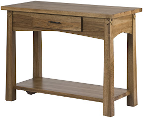 Shaker Sofa Table, Sunset Hickory, With Shelf and Bottom Drawer