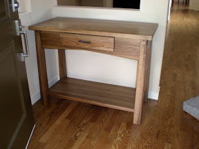 Shaker Sofa Table, Sunset Hickory, With Shelf and Bottom Drawer