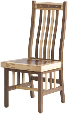 Raised Mission Dining Chair, Custom Border Design, Natural Hickory and Walnut