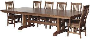 120 x 46 Trestle Table and Raised Mission Chairs in Natural Walnut