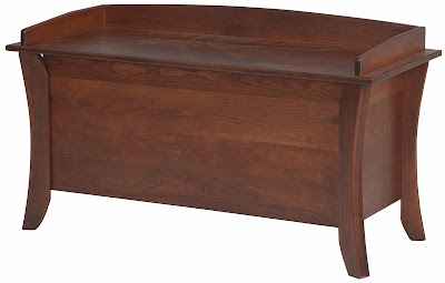 46 inch wide Kyoto chest in antique cherry, shown with padded seat and rail