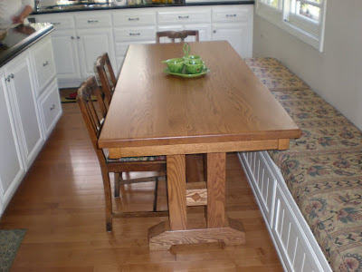 70 x 31 Trestle Table in Medium Oak, 1/4 inch Round Table Edge, Rectangular Tabletop