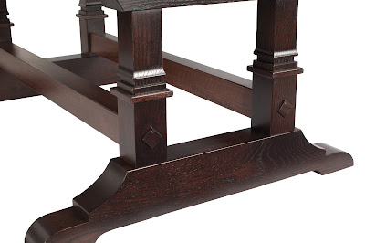 90" x 60" Tuscany Dining Table in Custom Finished Oak, Customized Base Design