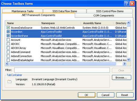 How to Attach&eacute;/Add AJAX Toolkit in Visual Studio 2005 IDE Toolbox