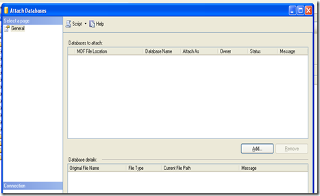 Attach Database dialog opened