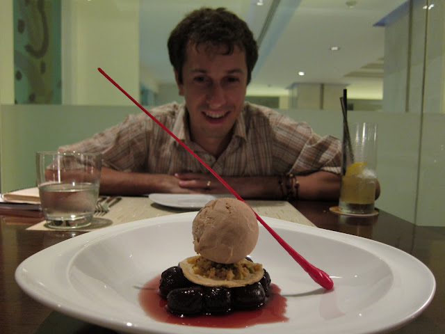 Stewed cherries with cinnamon ice cream