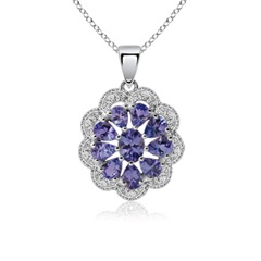 Tanzanite and Diamond Border Flower Pendant