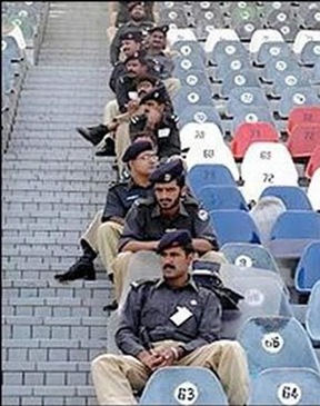 Pakistani Police Sitting in Line