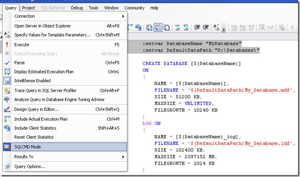 Enable SQLCMD in Query Editor