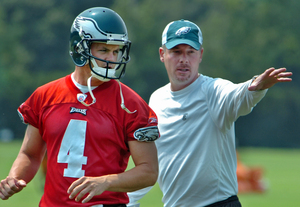 Shurmur and Kolb on the Eagles practice field