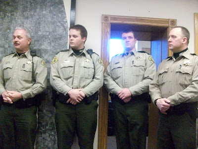 Sheriff Jerry Dunbar (Left) with newly hired reserve officers Kendall Yoder, Eric Long and Mike Bender - KCII NEWS Sheriff Jerry Dunbar (Left) with newly hired reserve officers Kendall Yoder, Eric Long and Mike Bender - KCII NEWS