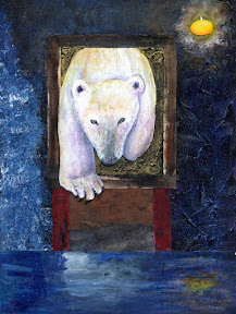 Polar Bear Exiting the Melting World <br/> Mixed Media, Framed $350, original artwork by Diane Gibbons
