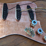 Back of the pickguard showing everything in place, pre-soldering.