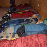 Our crowded beds in the lower refugio
