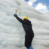 Shards of ice shower loose as Al's crampon slips