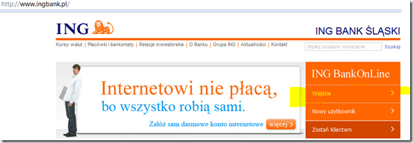 Startseite der Bank: ING Bank Slaski