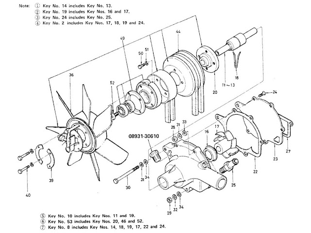 Datsun Fairlady Parts illustration no. 015A-2 Water Pump & Fan 2000 (U20) (SRLU)