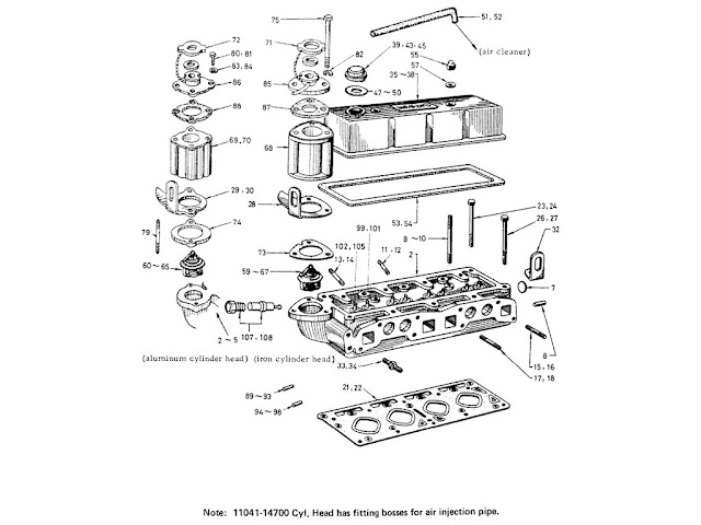 Datsun Fairlady Parts illustration no. 002-1 Cylinder Head 1600 (R16)