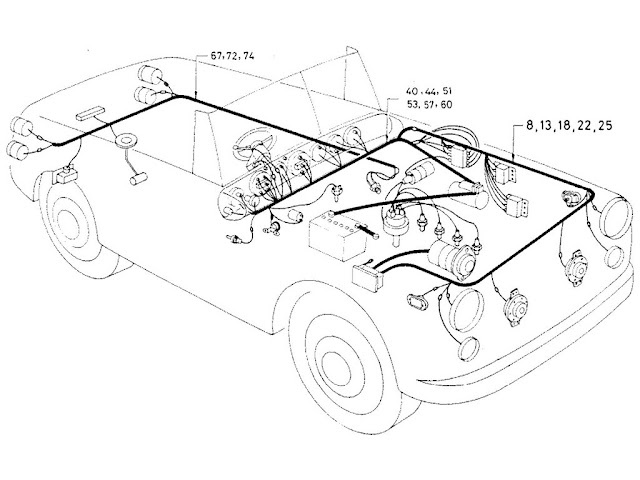 Datsun Fairlady Parts illustration no. 022-2 Wiring (From July 1969)