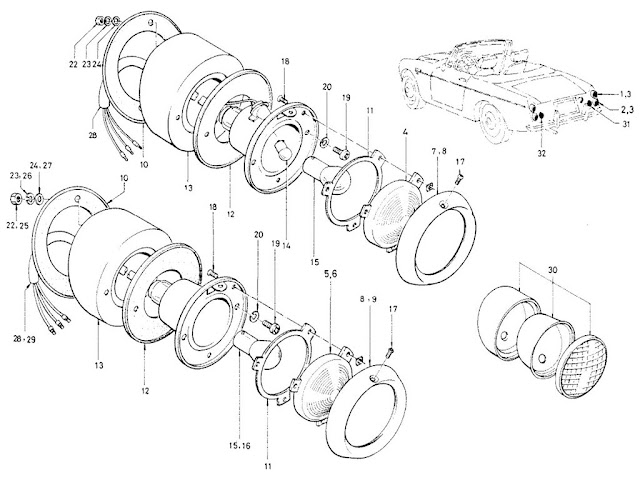 Datsun Fairlady Parts illustration no. 027A-1 Rear Lamps (From Jul.-'69)