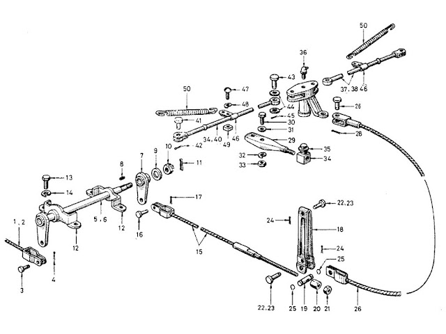 Datsun Fairlady Parts illustration no. 035-1 Hand Brake Linkage