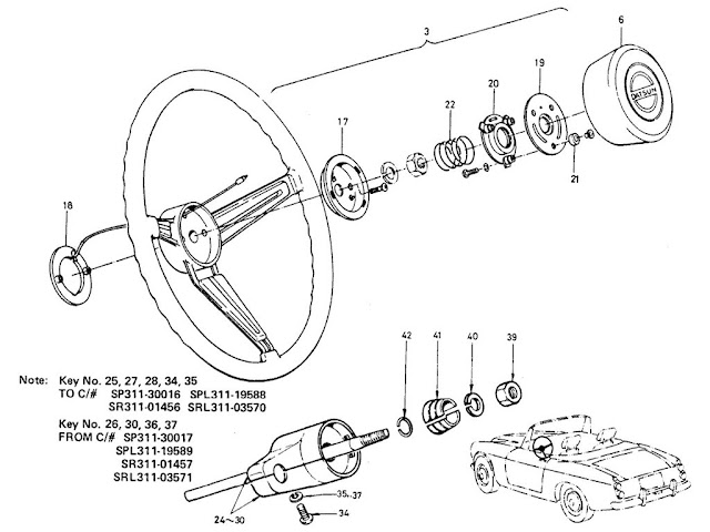 Datsun Fairlady Parts illustration no. 051-2 Steering Wheel (1968-70)