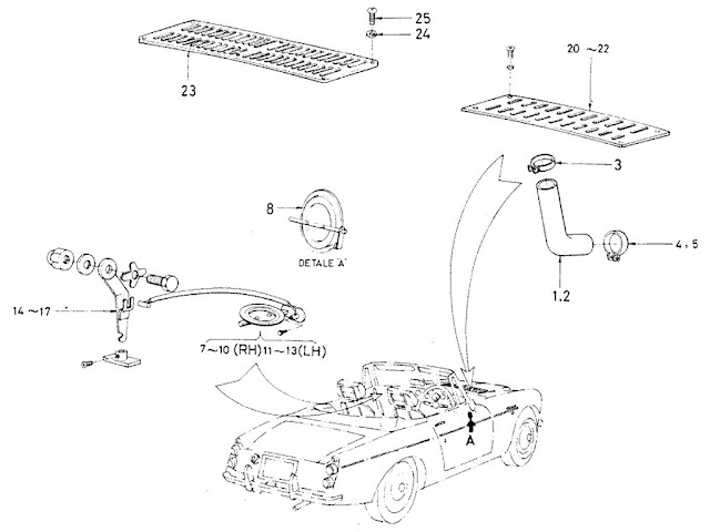 Datsun Fairlady Parts illustration no. 055B-1 Cowl Panels & Ventilator