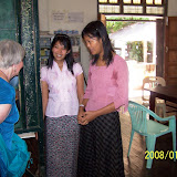 Nargis donors, retired Cornell professors Sally McConnell-Ginet and volunteer librarians in a Mawlmyaine library