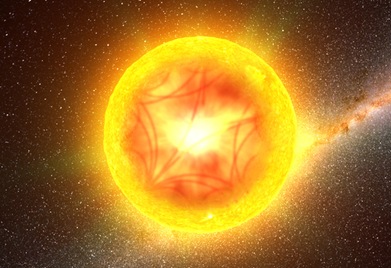 ilustração da propagação de ondas no interior de uma estrela