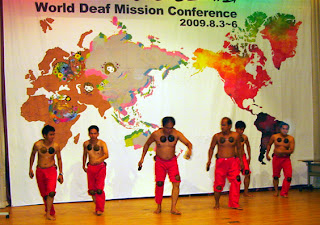 Day 4 (7:30 pm) - From Left: Michael Valois, Harold Viray, Ptr. Julius Andrada, Ptr. Rolando Landicho, Rodante De Torres and Perseus Rendal representing Capitol City Baptist Church Deaf Ministry and CAP College School for the Deaf perform the famous "Maglalatik" or Philippine Coconut Dance.