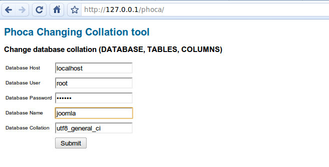 phoca changing collation