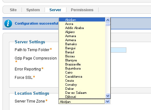server time zone