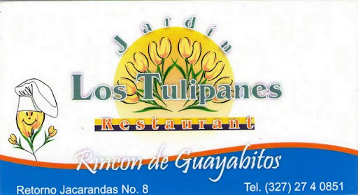 Restaurant Los Tulipanes in Rincon de Guayabitos, Nayarit, Mexico business card