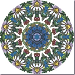 round tea bag tile, daisy, blue, white