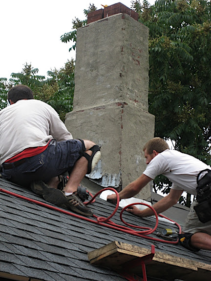 Josh flashes around the chimney.