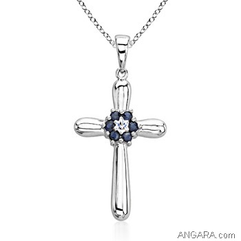 diamond pendant designs for women. Blue Sapphire and Diamond