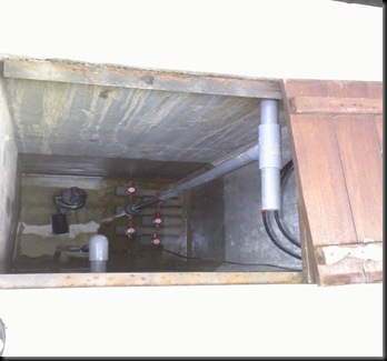koi pond Sludge Chamber with drain pump and control ball valves