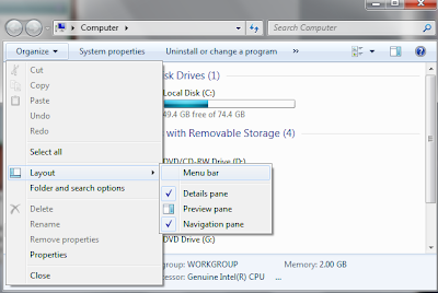 Reveal the Menu Bar in Windows Explorer (Vista & Windows 7) Reveal the Menu Bar in Windows Explorer (Vista & Windows 7)