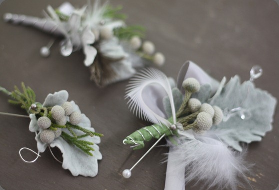 dusty miller, silver berry, silver wire, crystals, feathers  holly chapple