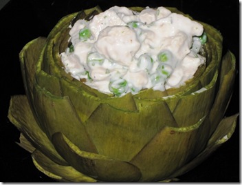 Artichoke stuffed with tarragon chicken salad