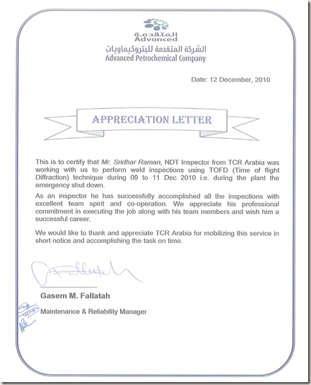appreciation letter service company engineering world material science laboratory testing appreciation letter service company engineering world material science laboratory testing