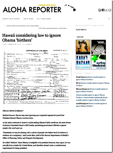 Hawaii Considers outlawing Birthers