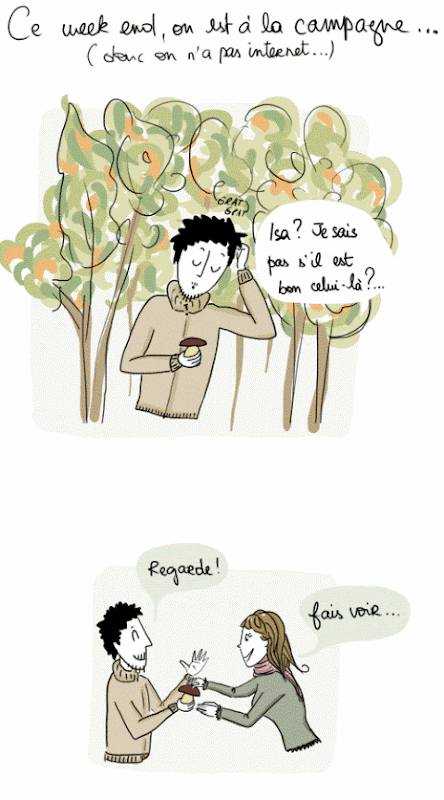Dessin humour: un geek va aux champignons