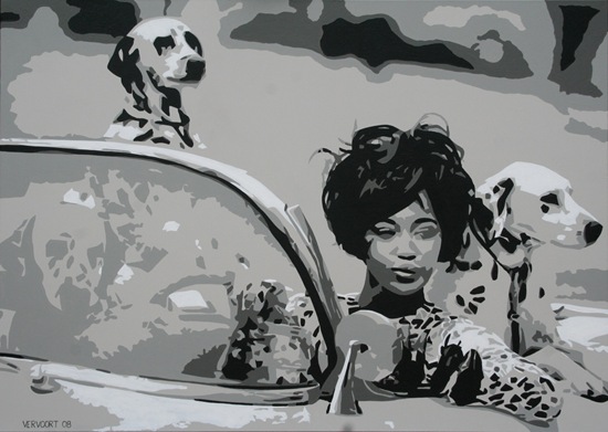 [Naomi Campbell with dalmatians in car painting by Luc Vervoort[5].jpg]